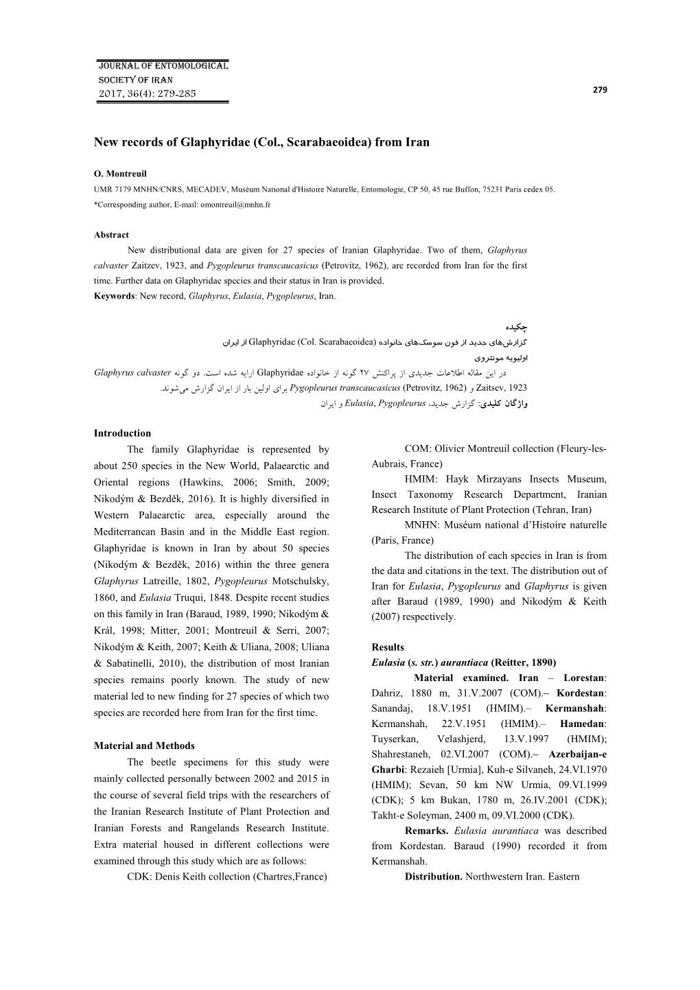 New Records of Glaphyridae (Col., Scarabaeoidea) from Iran