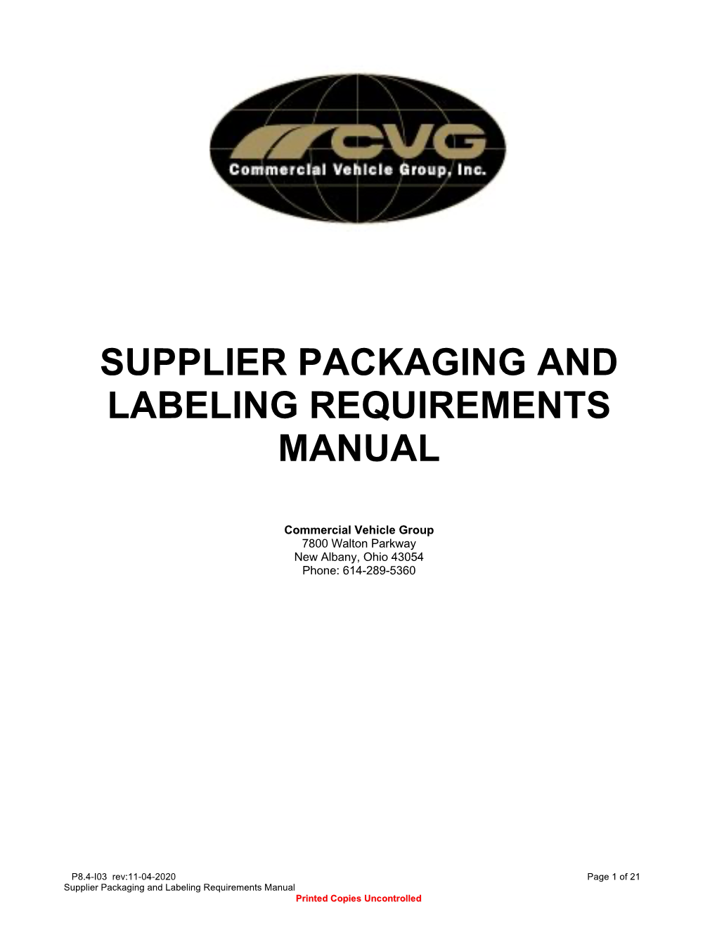 Supplier Packaging and Labeling Requirements Manual