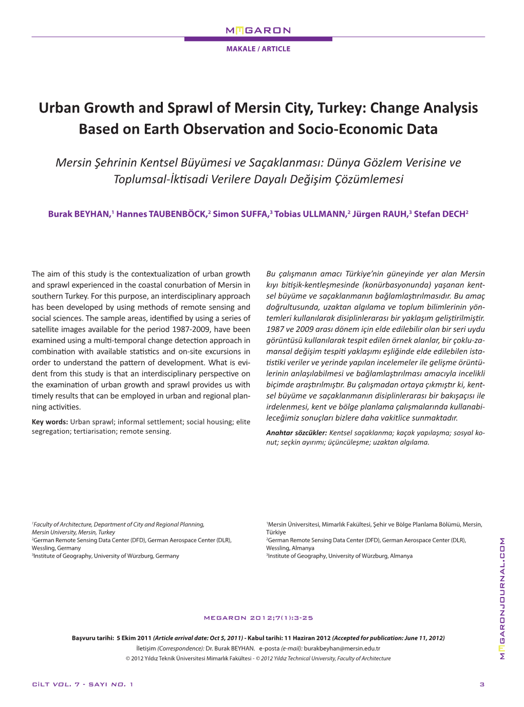 Urban Growth and Sprawl of Mersin City, Turkey: Change Analysis Based on Earth Observation and Socio-Economic Data