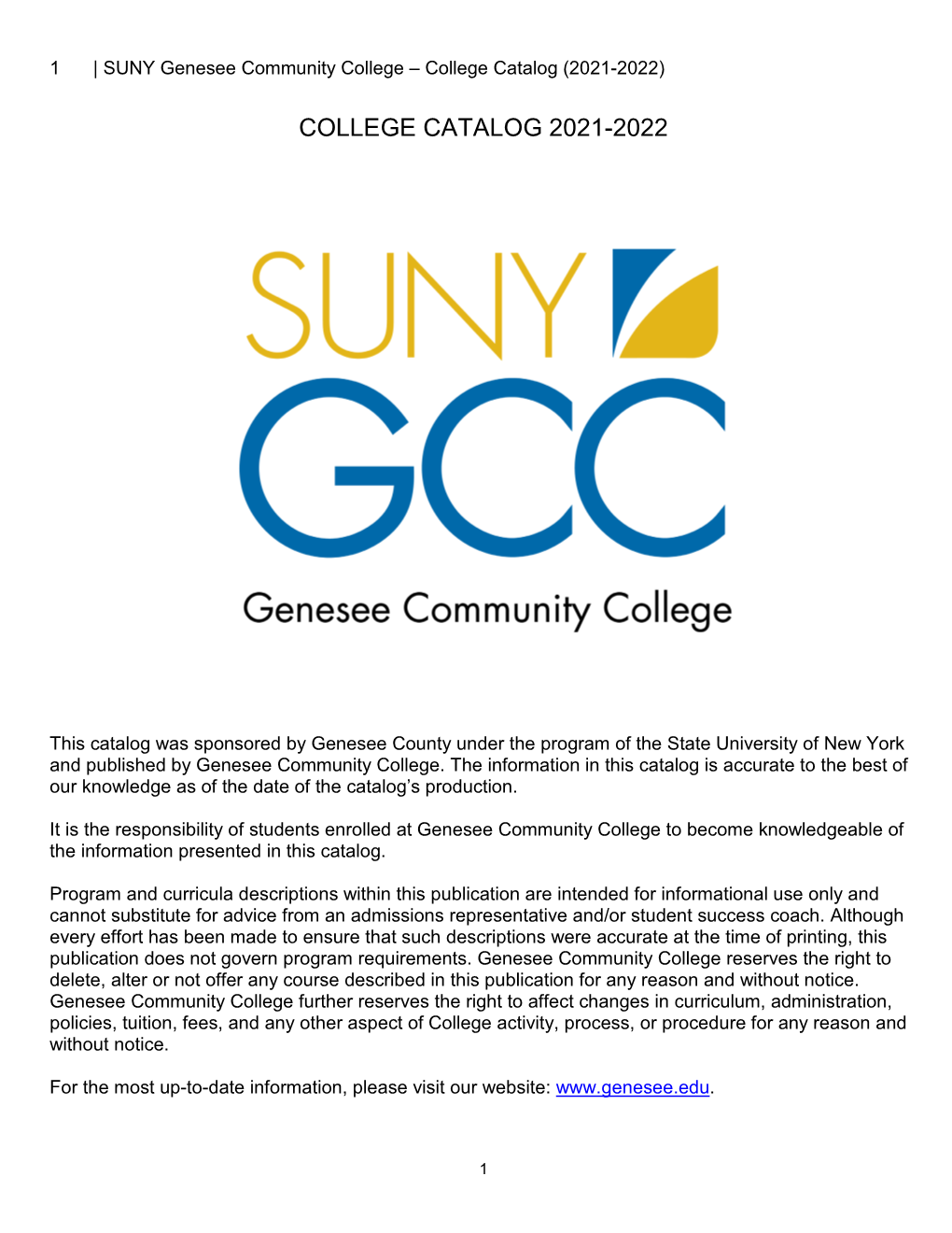 SUNY Genesee Community College – College Catalog (2021-2022)