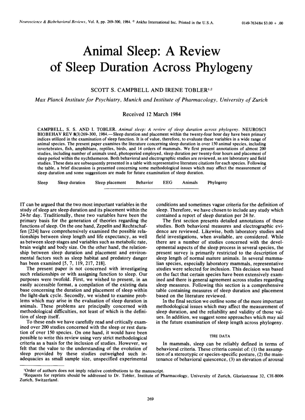 Animal Sleep: a Review of Sleep Duration Across Phylogeny