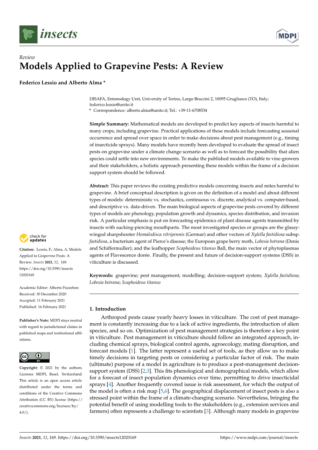 Models Applied to Grapevine Pests: a Review