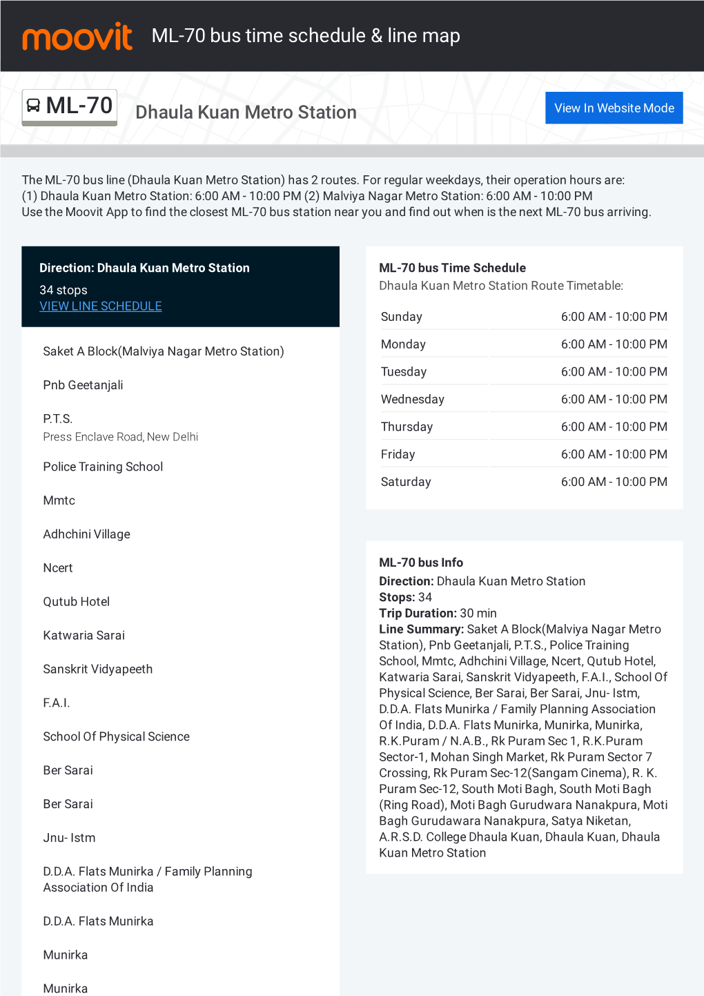 ML-70 Bus Time Schedule & Line Route