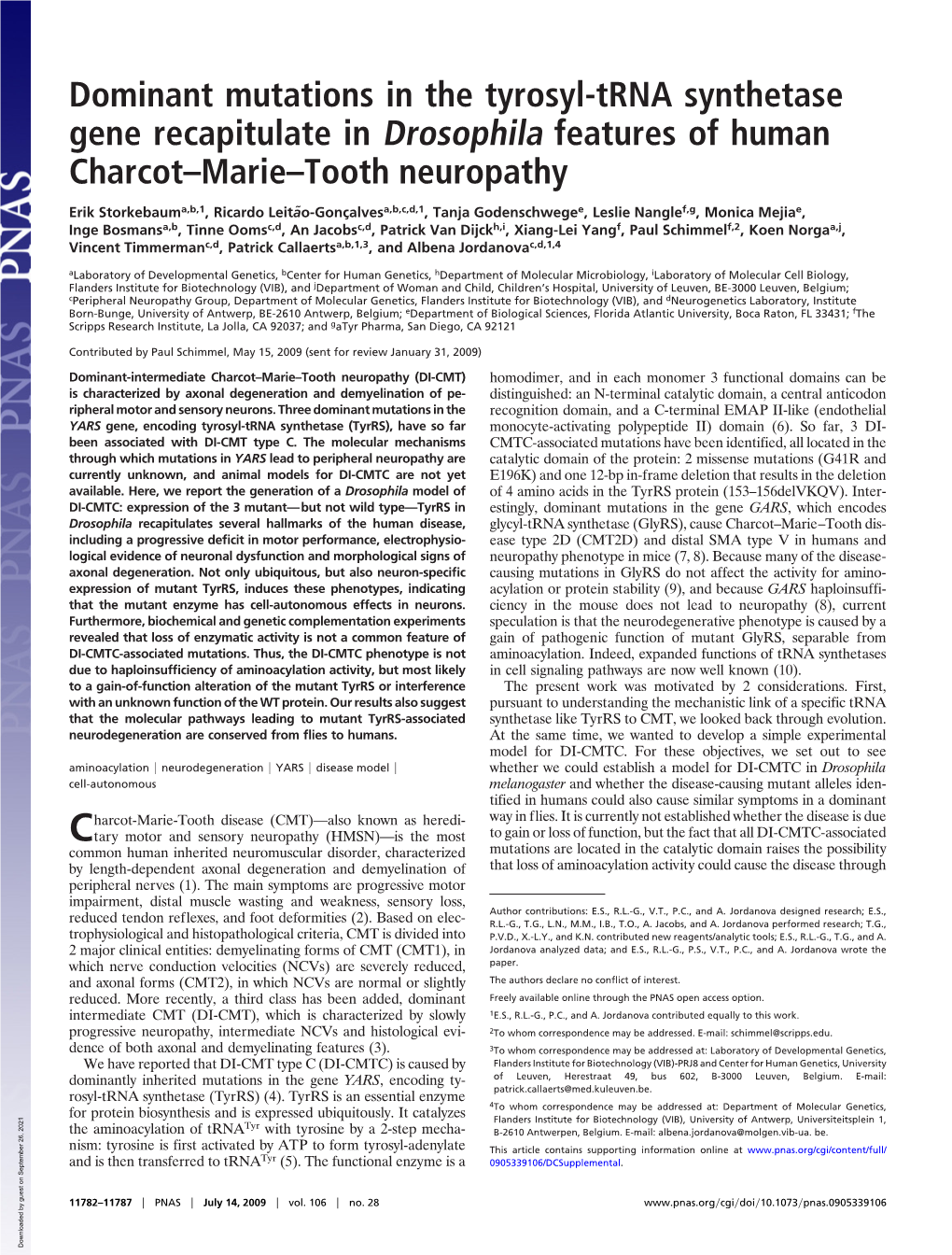 Dominant Mutations in the Tyrosyl-Trna Synthetase Gene Recapitulate in Drosophila Features of Human Charcot–Marie–Tooth Neuropathy