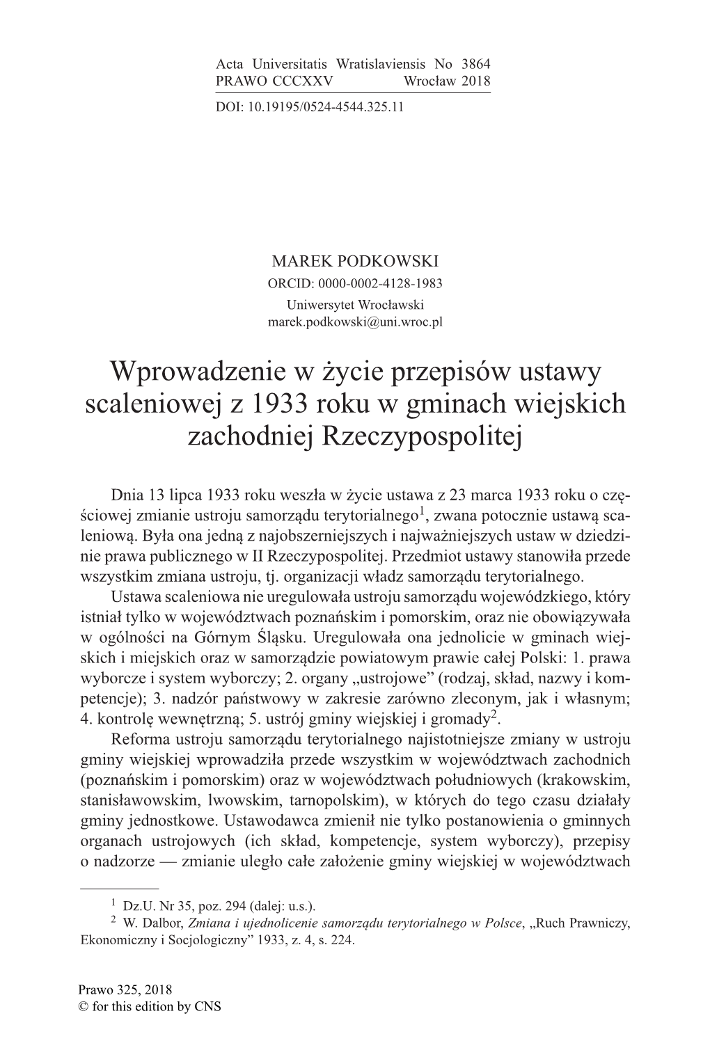 Wprowadzenie W Życie Przepisów Ustawy Scaleniowej Z 1933 Roku W Gminach Wiejskich Zachodniej Rzeczypospolitej