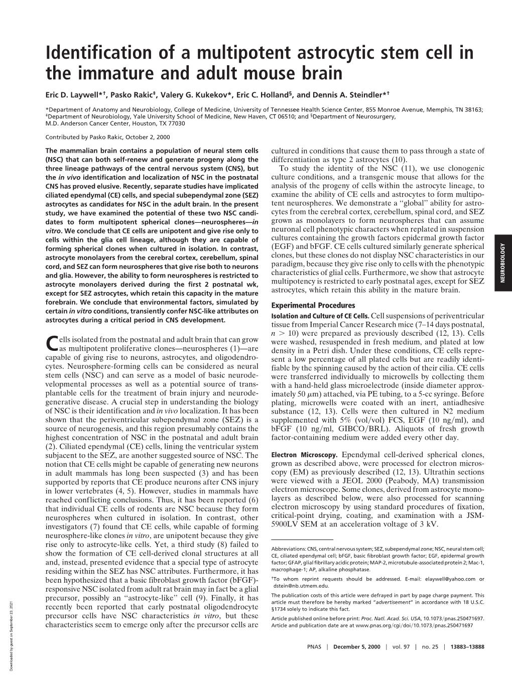 Identification of a Multipotent Astrocytic Stem Cell in the Immature and Adult Mouse Brain