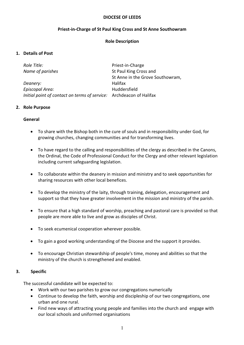 Role Description King Cross and Southowram