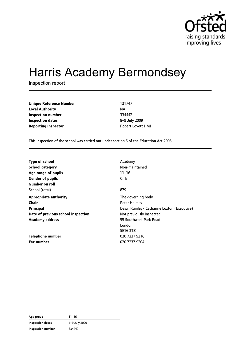 Harris Academy Bermondsey Inspection Report
