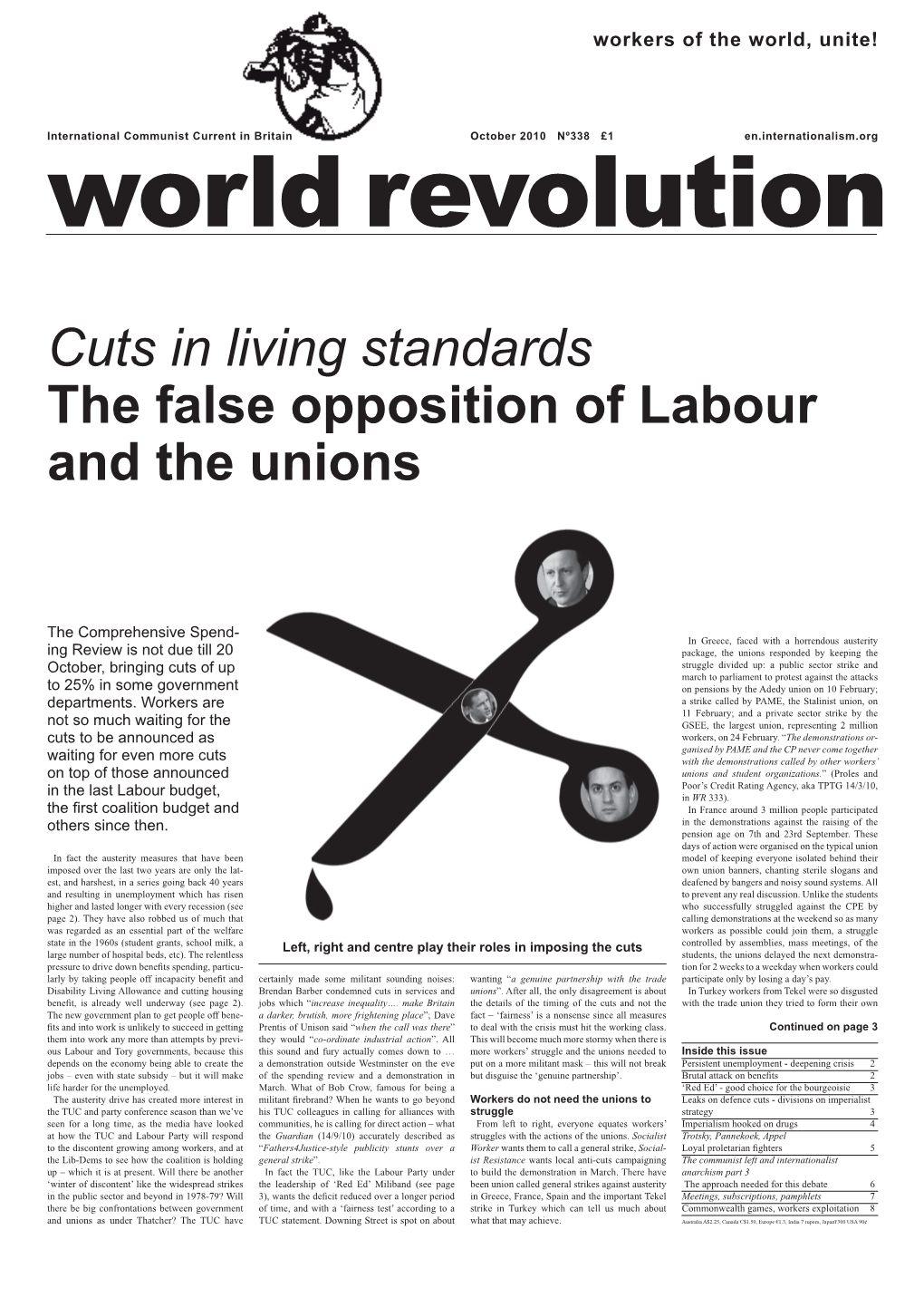 Cuts in Living Standards the False Opposition of Labour and the Unions