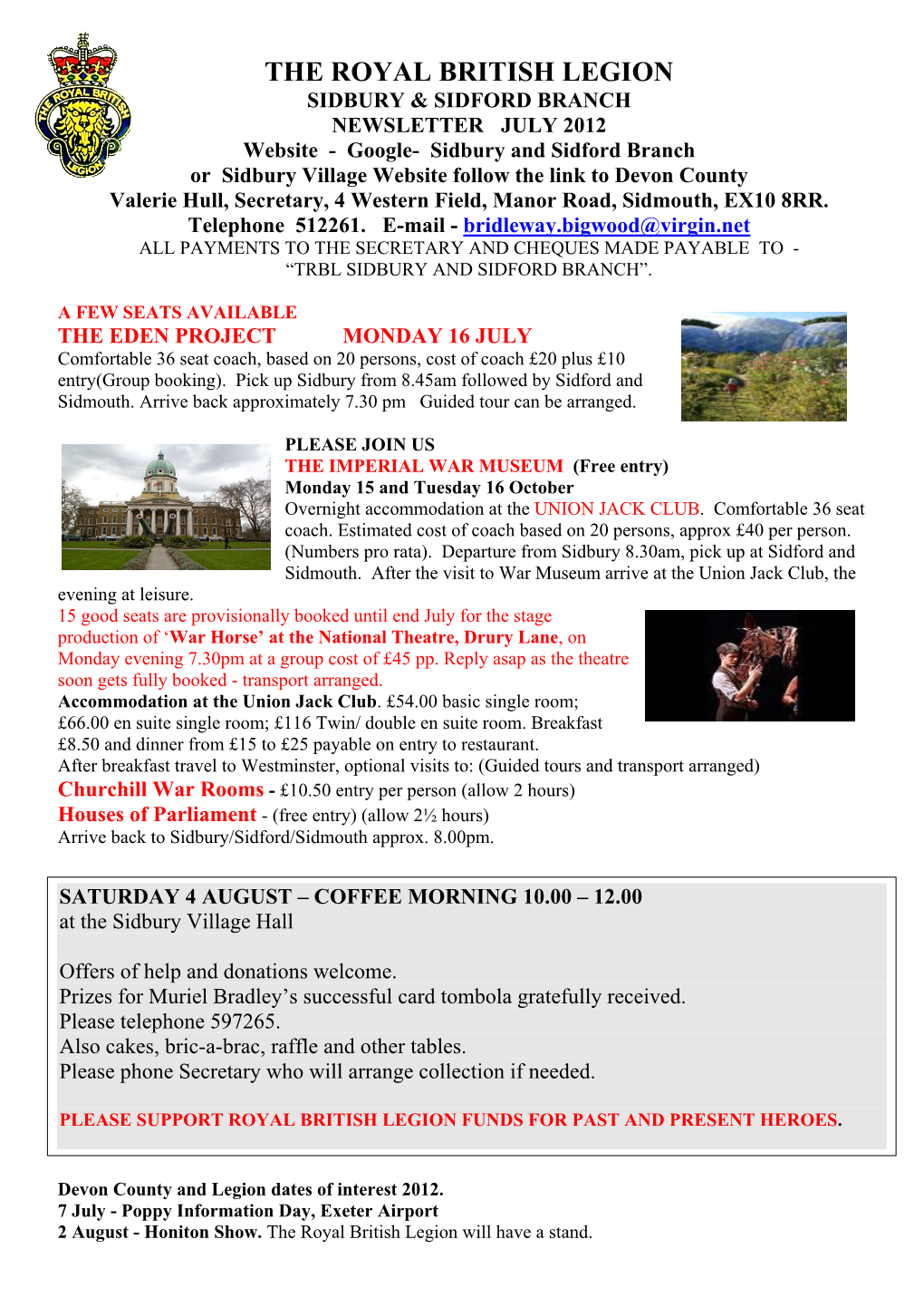 Sidbury & Sidford Branch Newsletter July 2012