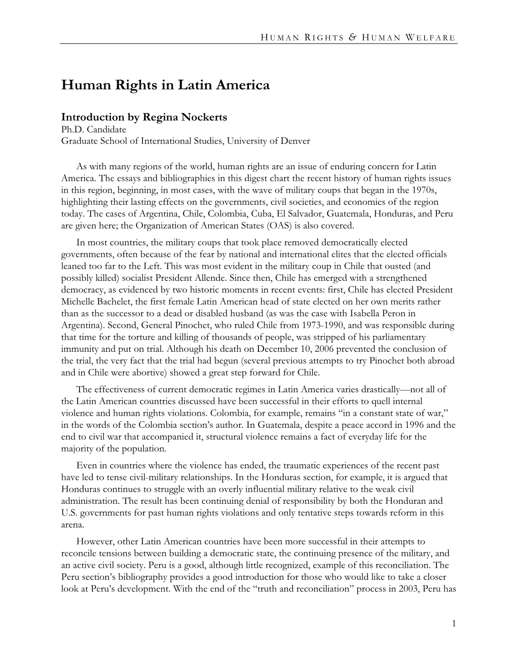 Digest : Human Rights in Latin America