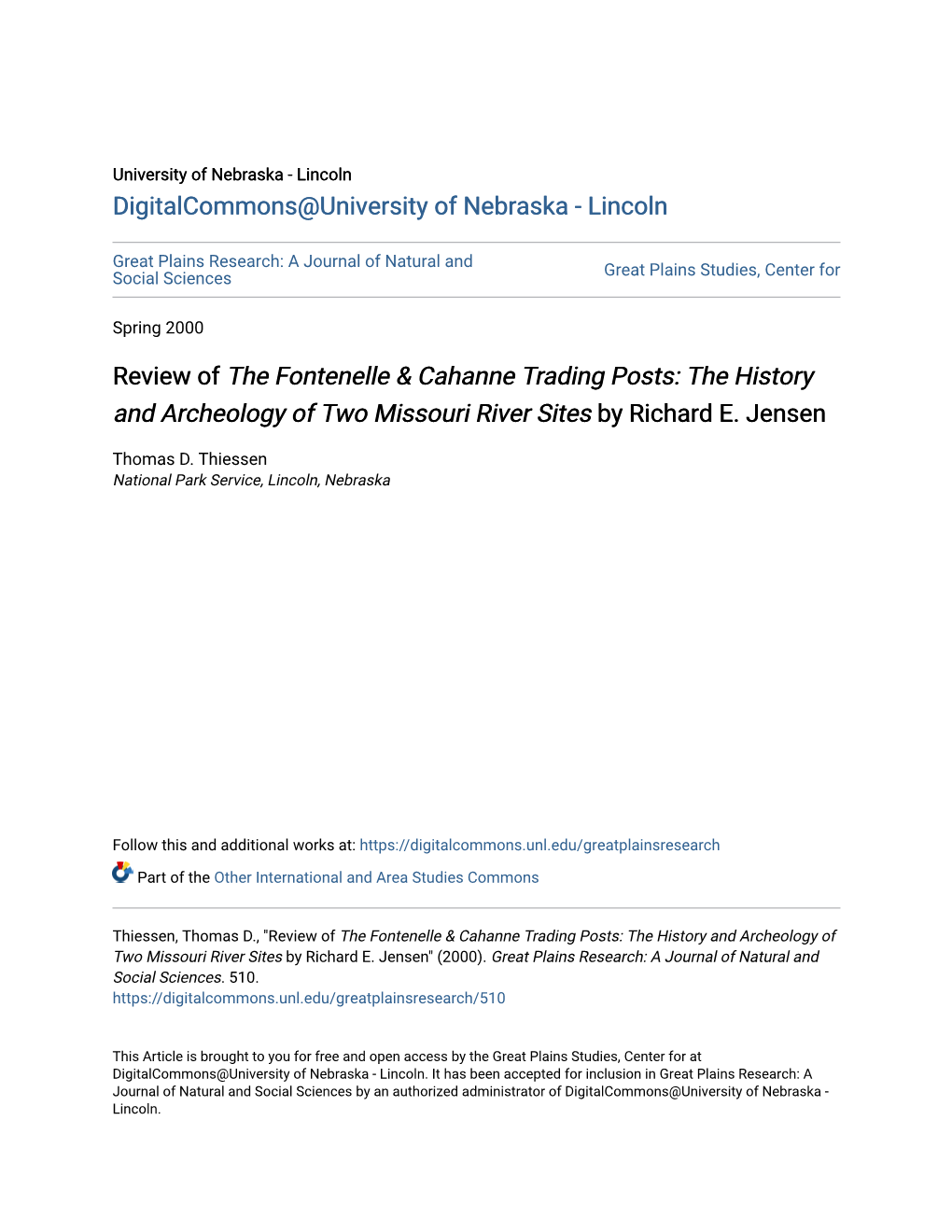 Review of the Fontenelle & Cahanne Trading Posts: the History And