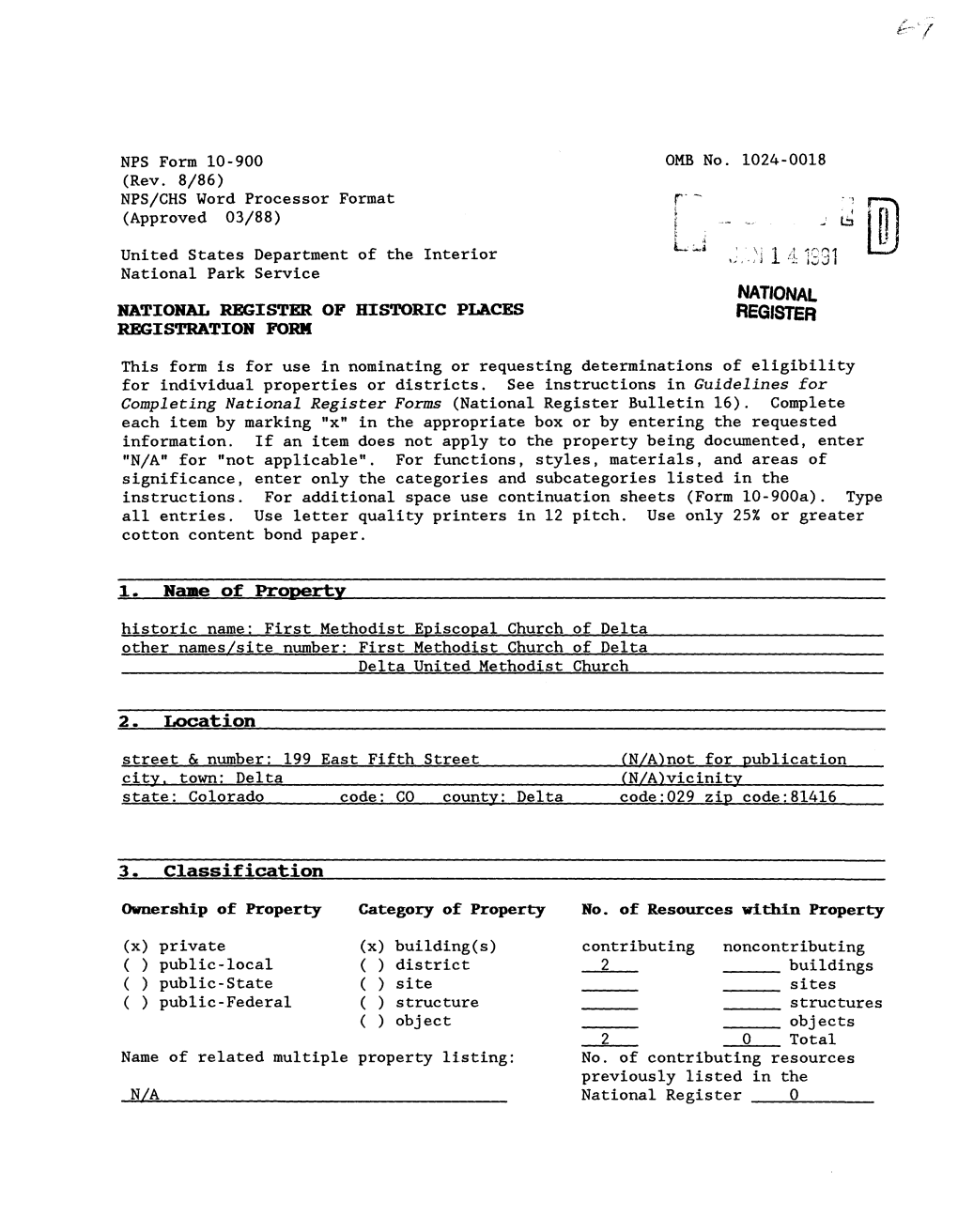 NATIONAL REGISTER 1. Name of Property 3. Classification