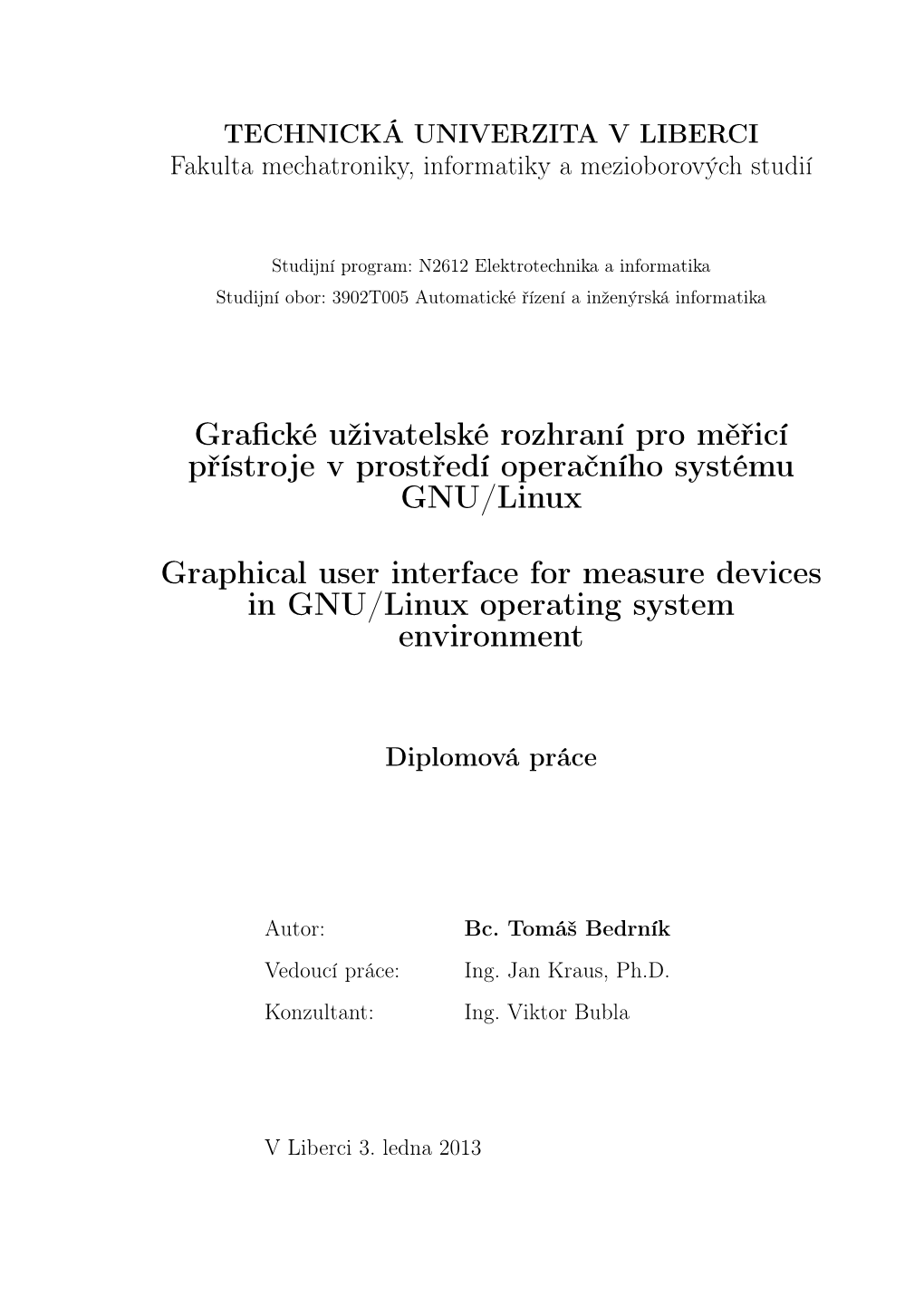 Grafické Uživatelské Rozhraní Pro Měřicí Přístroje V Prostředí