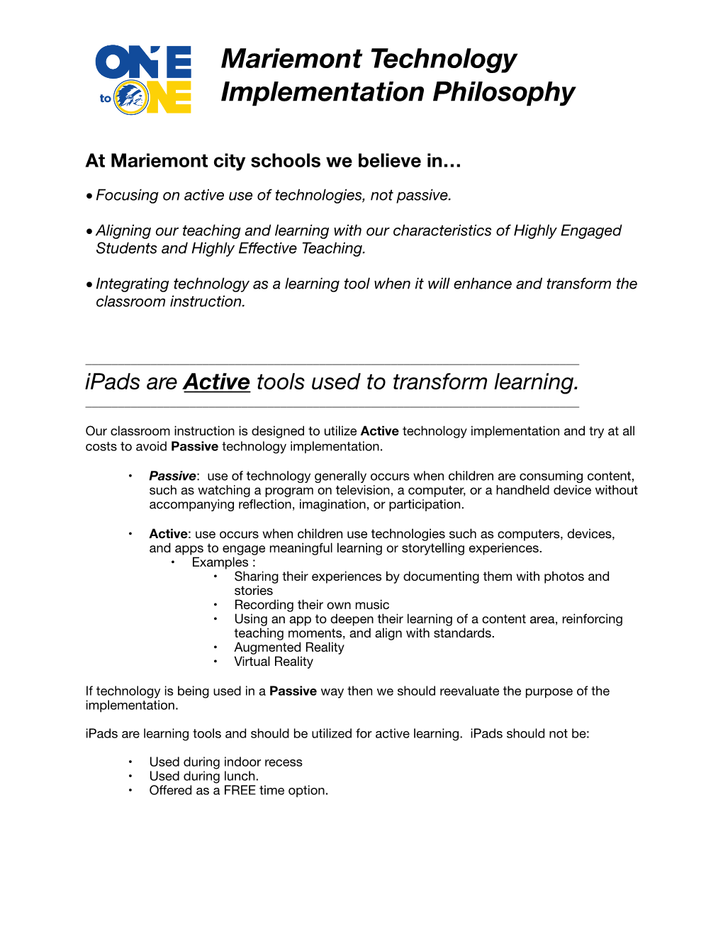 Mariemont Technology Implementation Philosophy