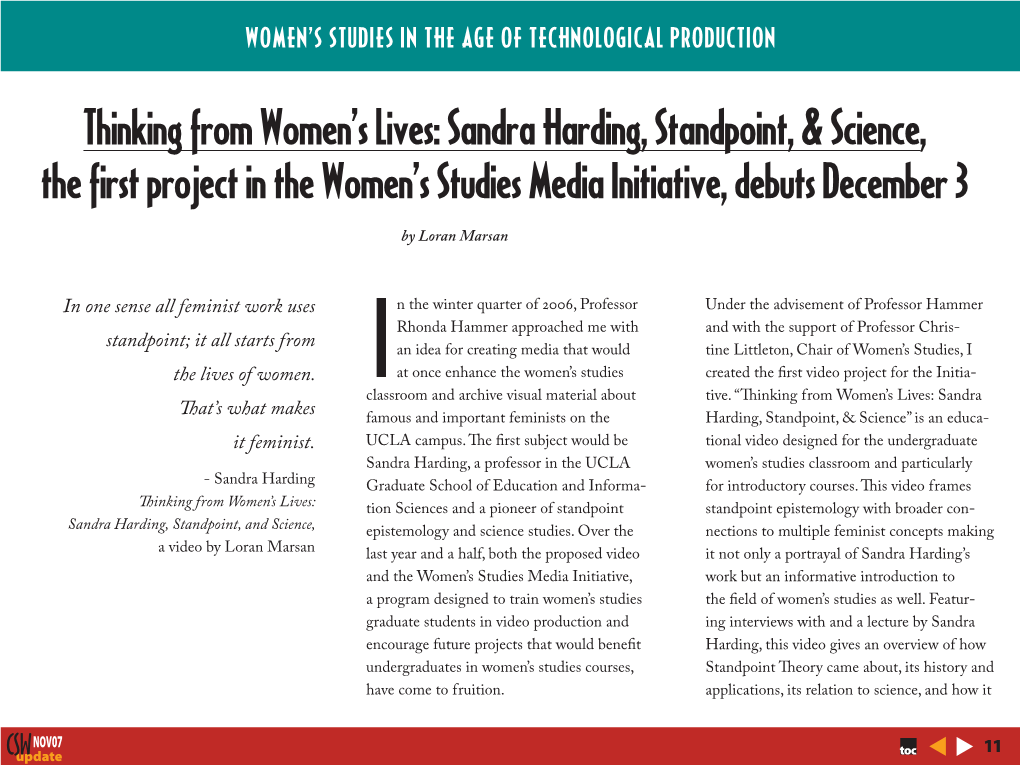 Sandra Harding, Standpoint, & Science, the First Project in the Womenâ•Žs Studies