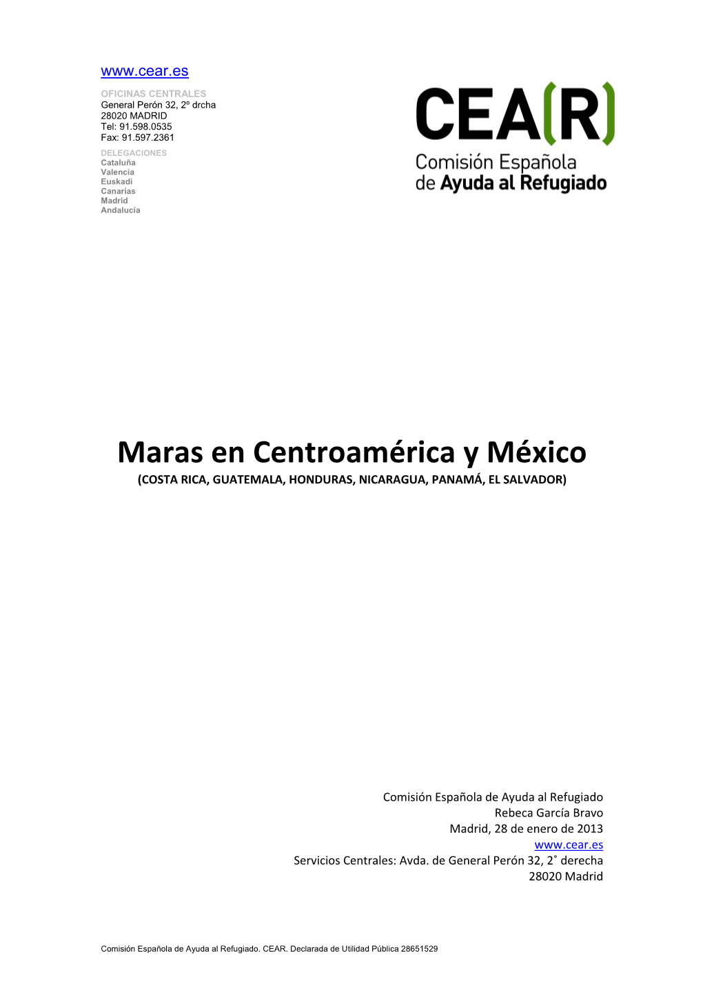 MARAS EN CENTROAMÉRICA. Informe 2012