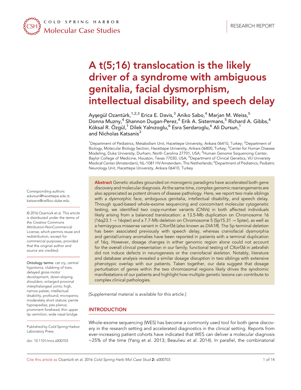 Translocation Is the Likely Driver of a Syndrome with Ambiguous Genitalia, Facial Dysmorphism, Intellectual Disability, and Speech Delay