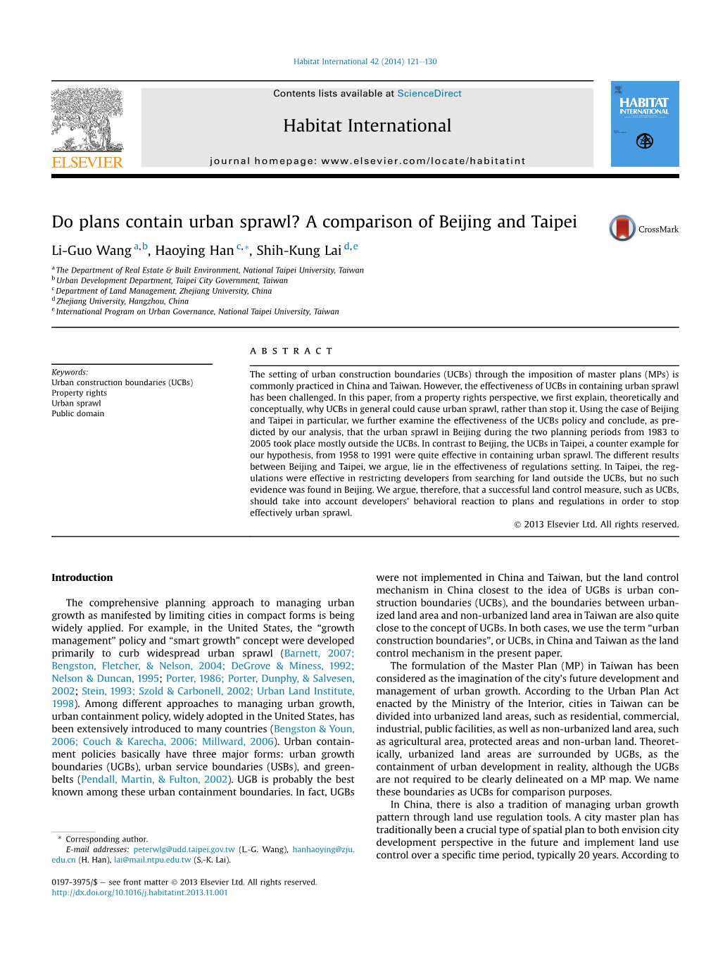 Do Plans Contain Urban Sprawl? a Comparison of Beijing and Taipei