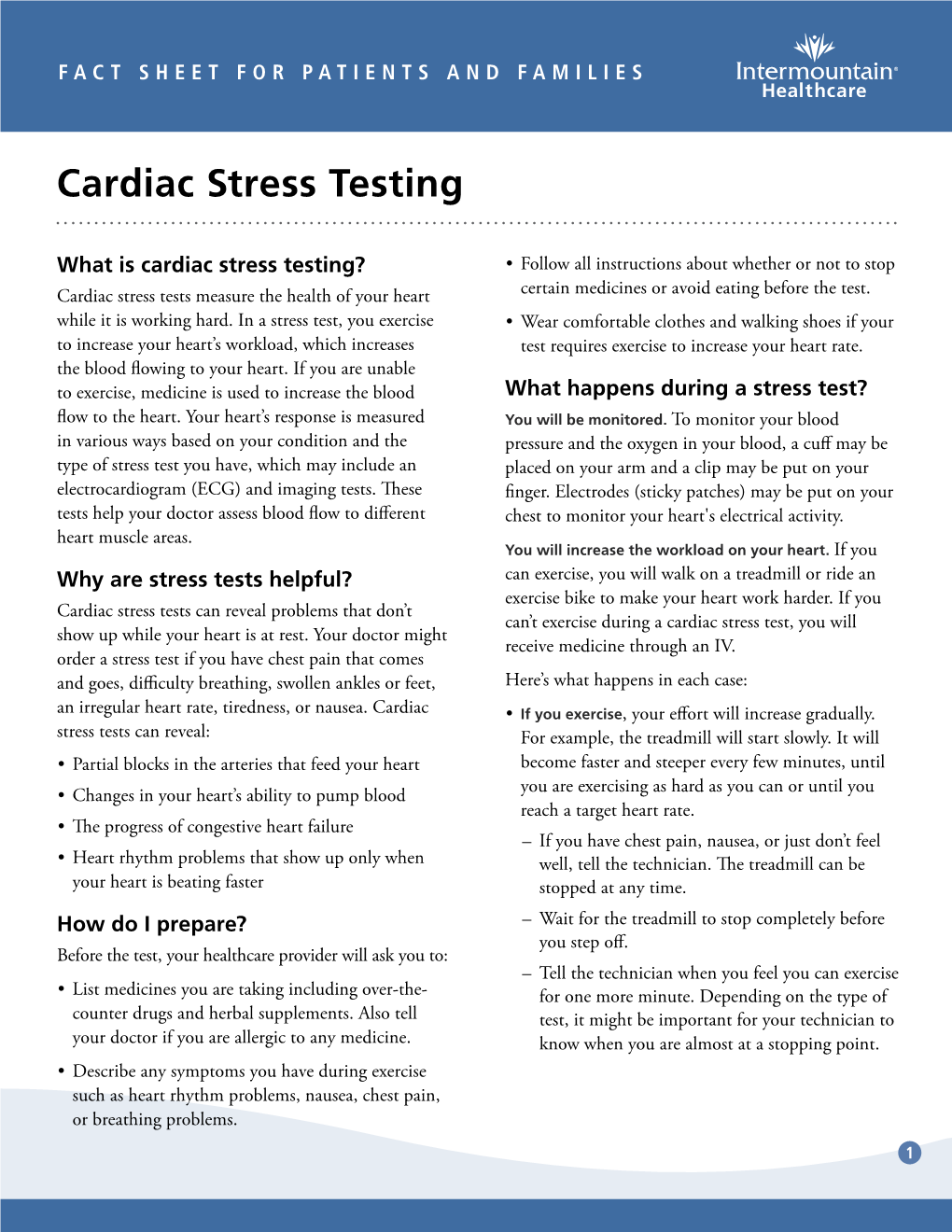 Cardiac Stress Testing Fact Sheet
