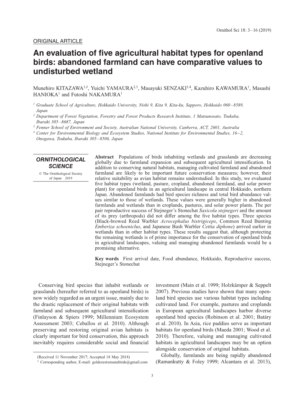 An Evaluation of Five Agricultural Habitat Types for Openland Birds: Abandoned Farmland Can Have Comparative Values to Undisturbed Wetland