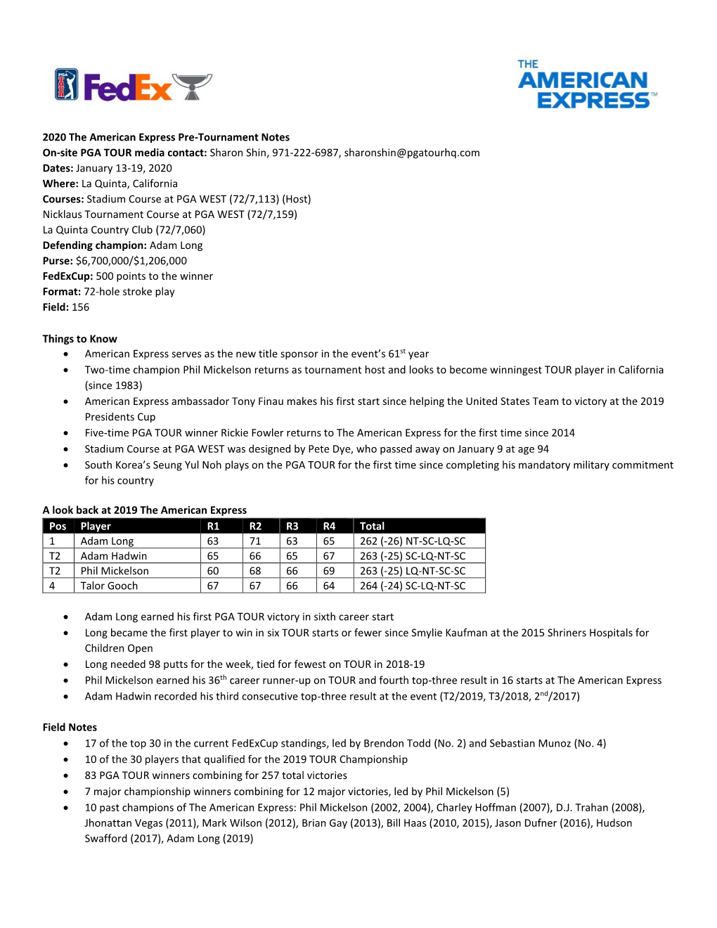 2020 the American Express Pre-Tournament