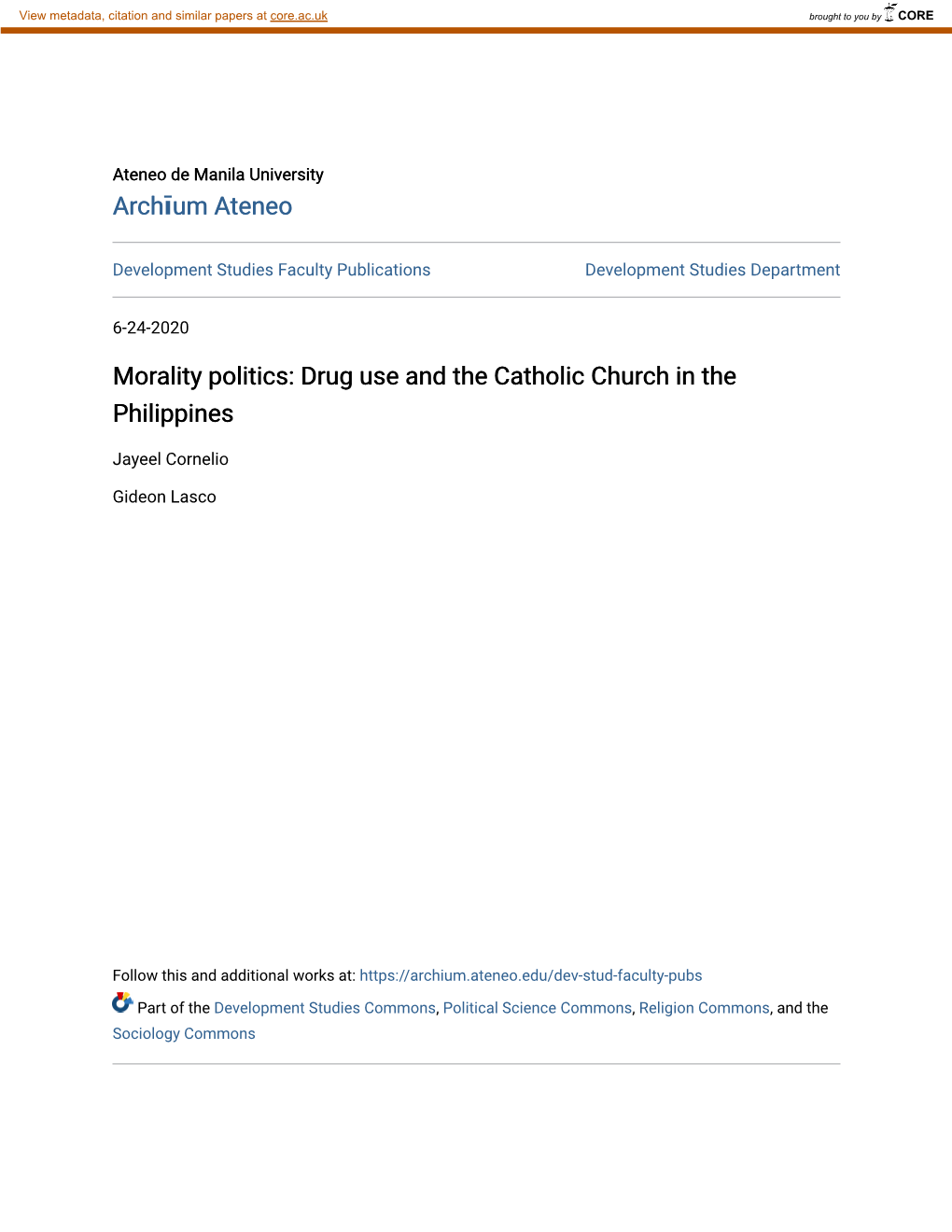 Morality Politics: Drug Use and the Catholic Church in the Philippines