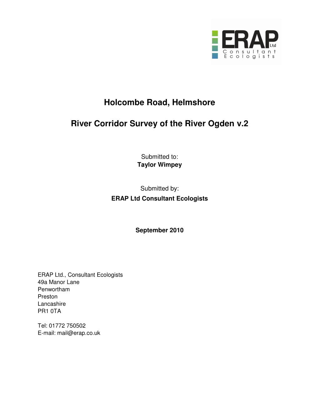 Holcombe Road, Helmshore River Corridor Survey of the River Ogden
