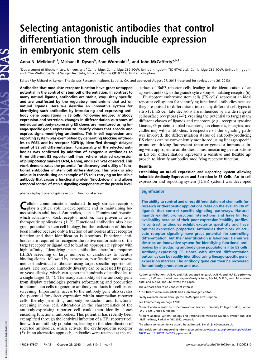 Selecting Antagonistic Antibodies That Control Differentiation Through Inducible Expression in Embryonic Stem Cells