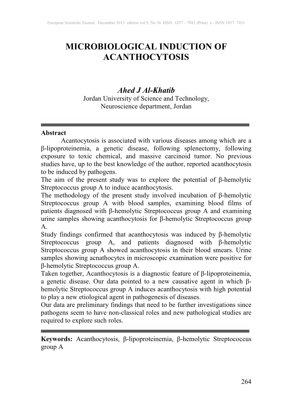 Microbiological Induction of Acanthocytosis