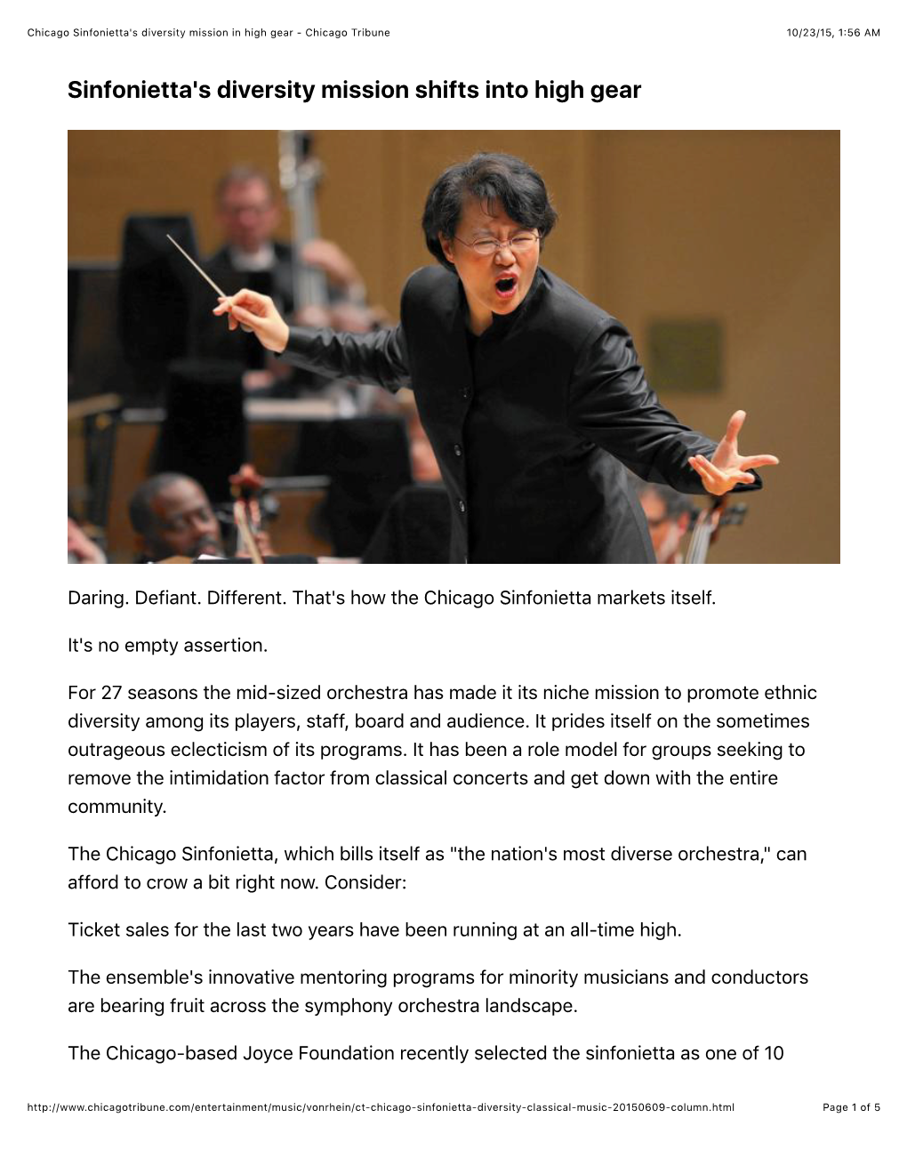 Chicago Sinfonietta's Diversity Mission in High Gear - Chicago Tribune 10/23/15, 1:56 AM