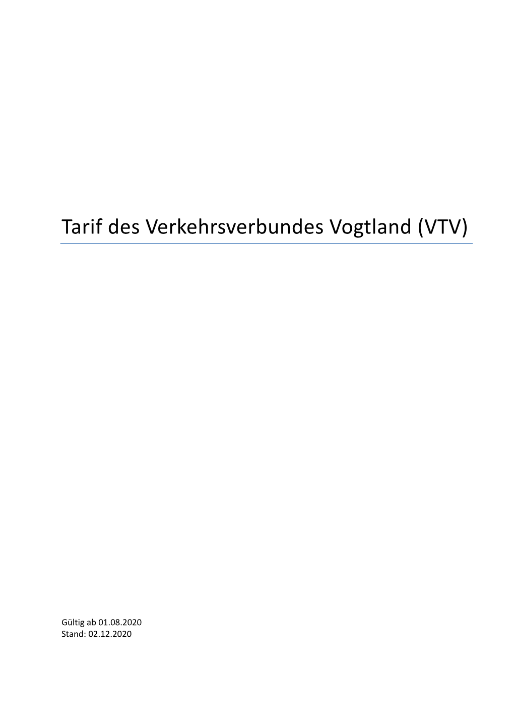 Tarif Des Verkehrsverbundes Vogtland (VTV)