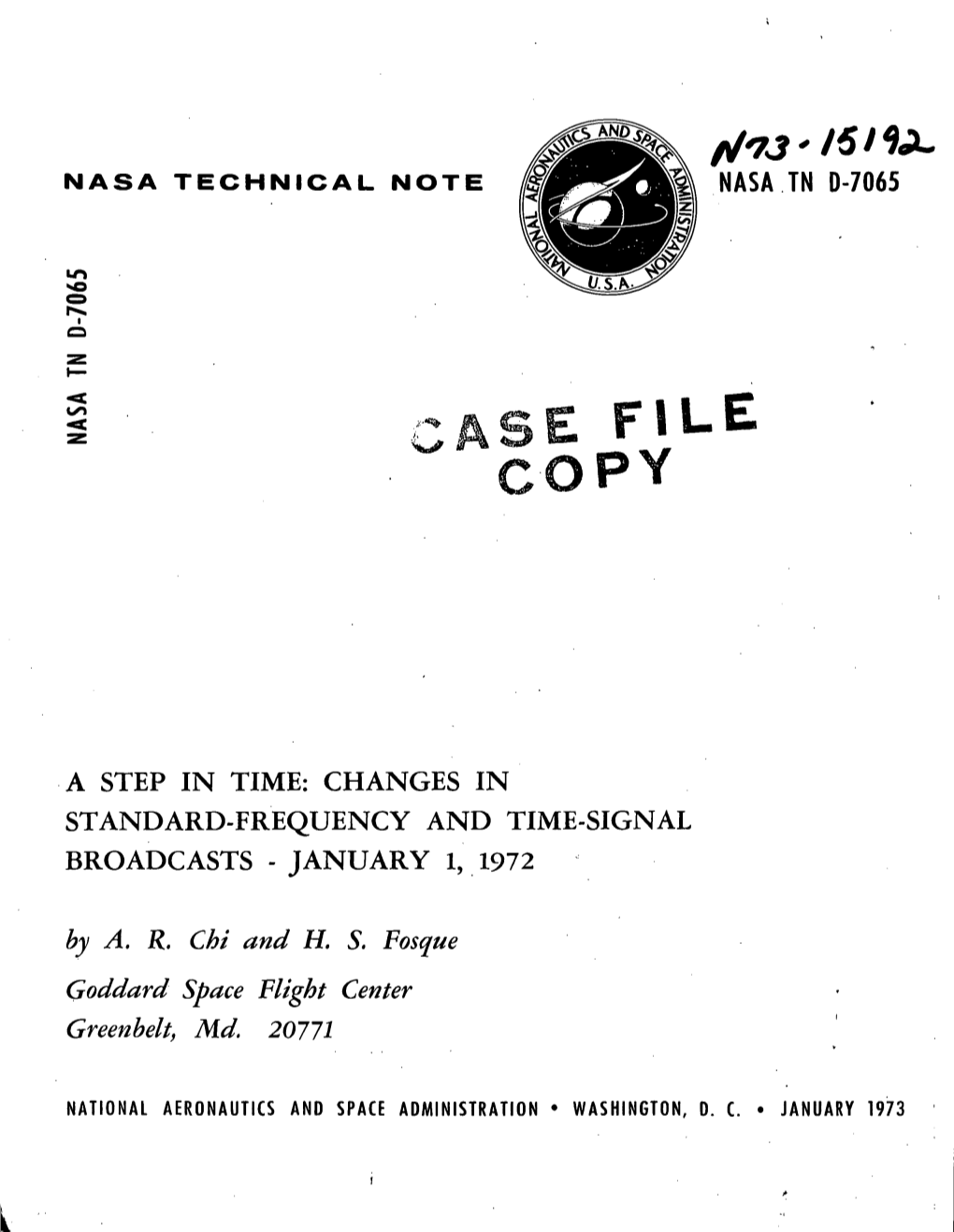 Nasa Tn 0-7065 a Step in Time: Changes in Standard