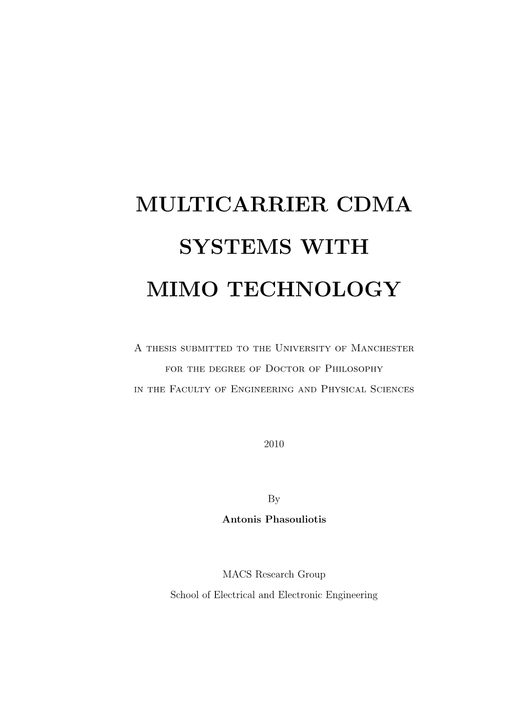 Multicarrier Cdma Systems with Mimo Technology