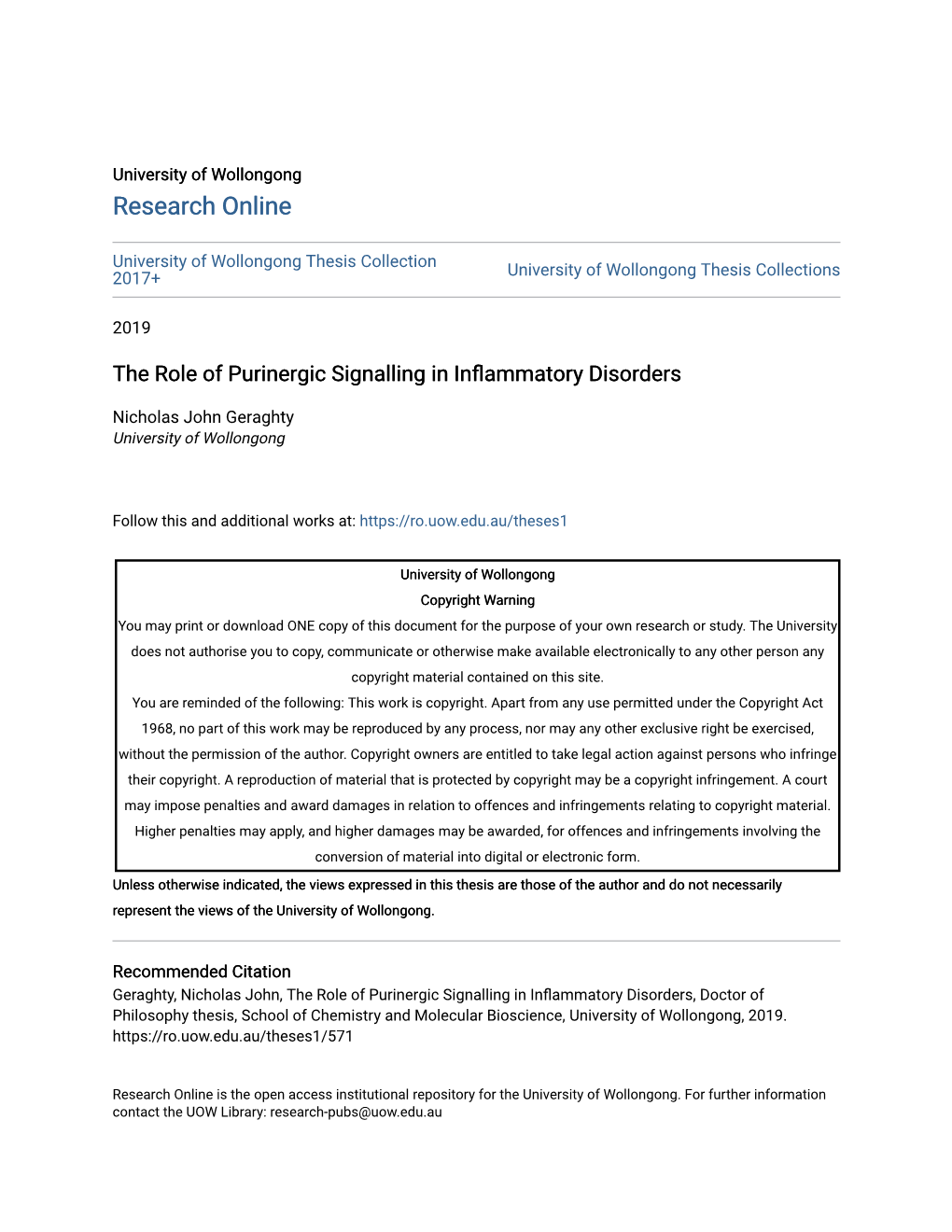 The Role of Purinergic Signalling in Inflammatory Disorders