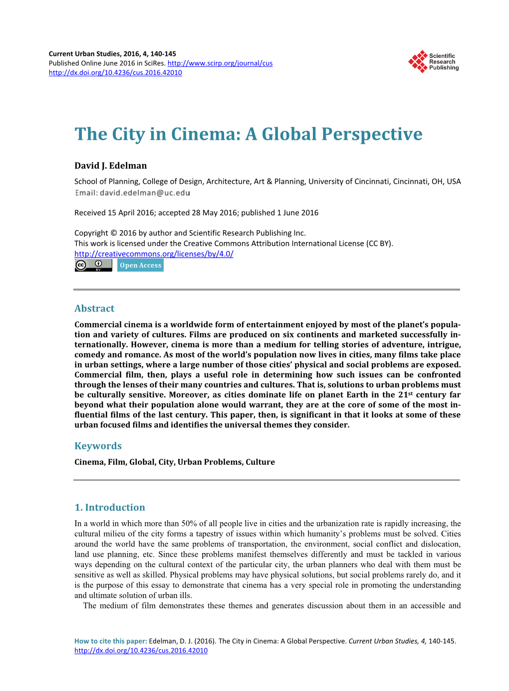 The City in Cinema: a Global Perspective