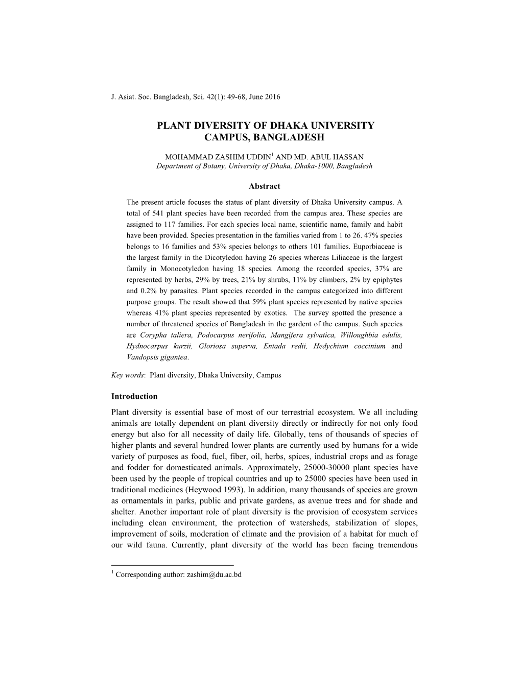 Plant Diversity of Dhaka University Campus, Bangladesh