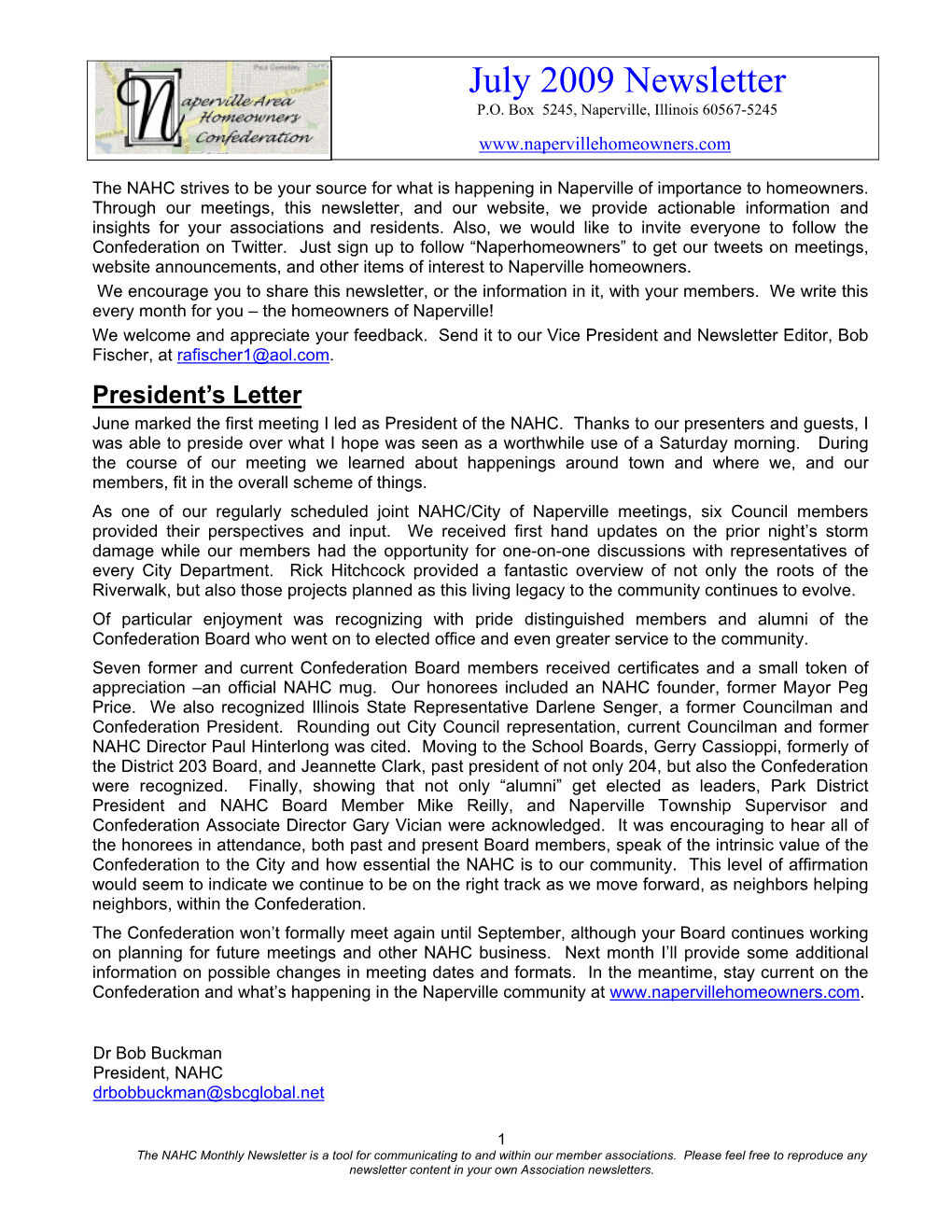 July 2009 Newsletter P.O