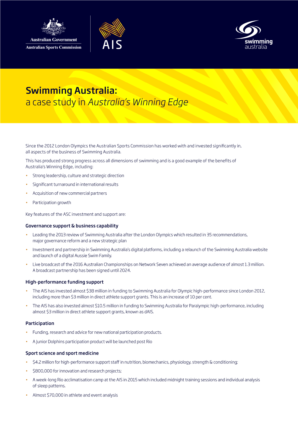 Swimming Australia: a Case Study in Australia’S Winning Edge