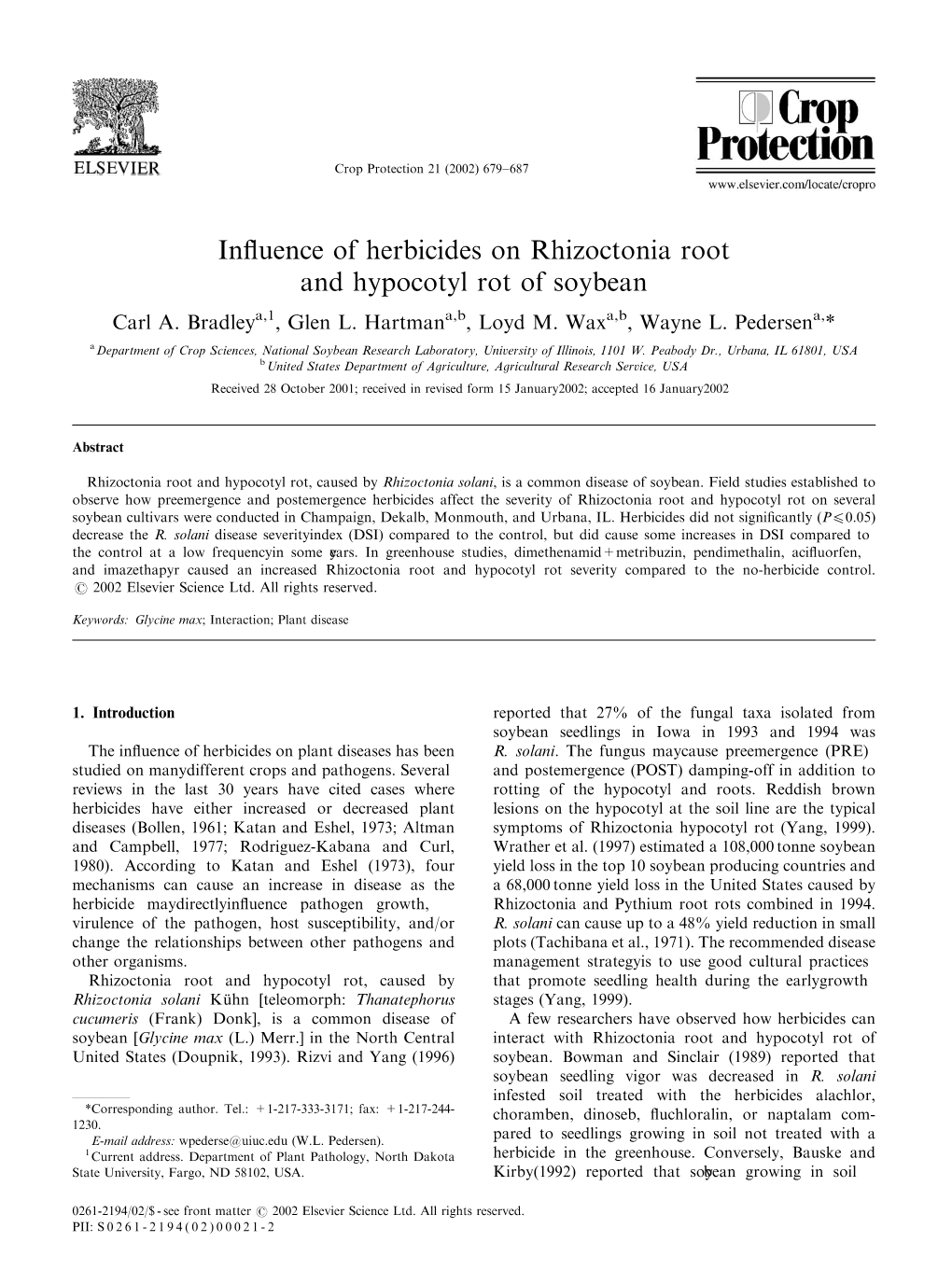 Influence of Herbicides on Rhizoctonia Root and Hypocotyl Rot of Soybean