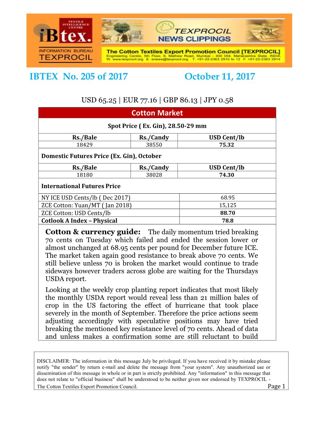 IBTEX No. 205 of 2017 October 11, 2017