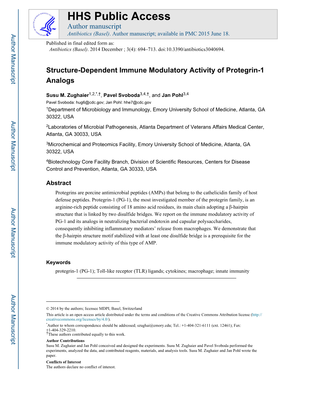 Structure-Dependent Immune Modulatory Activity of Protegrin-1 Analogs