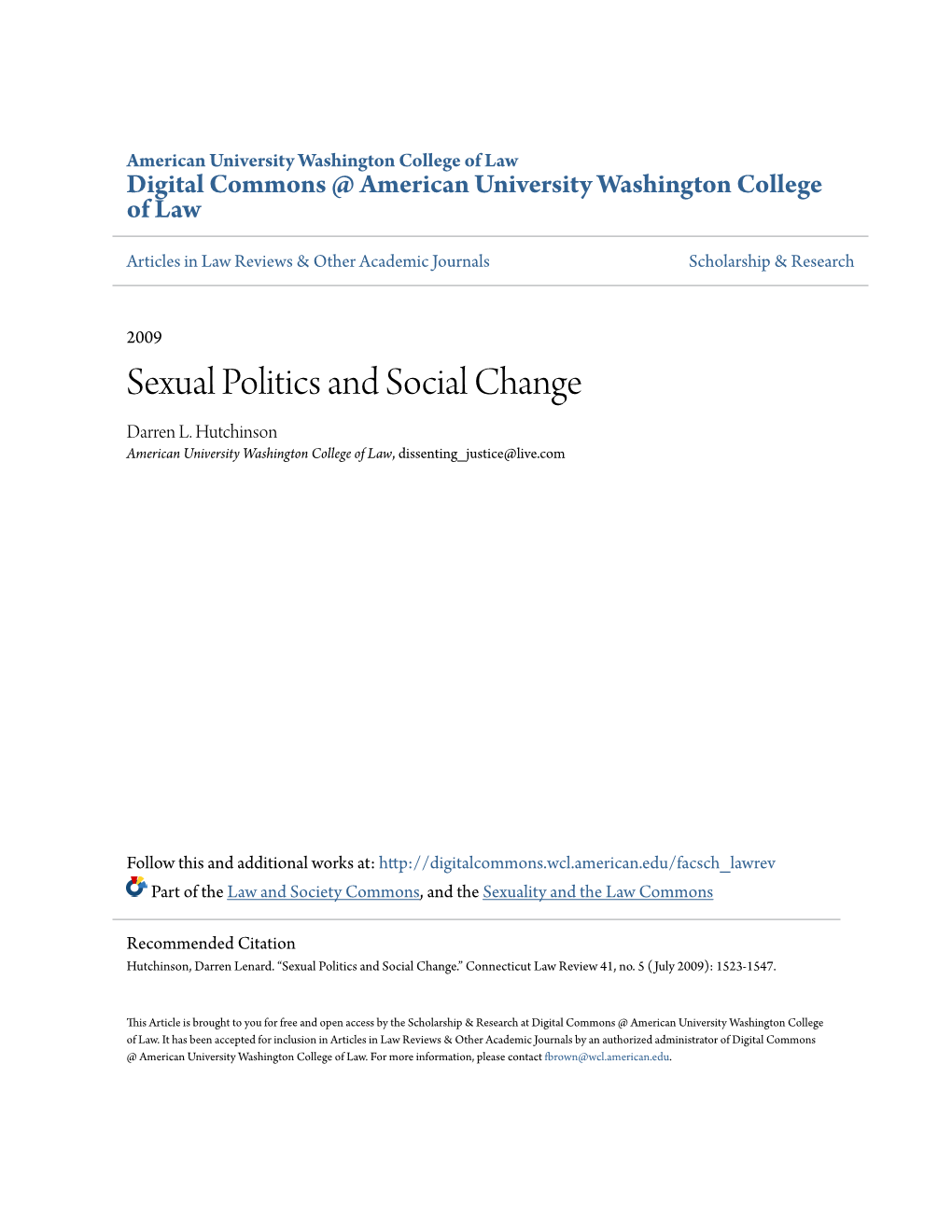Sexual Politics and Social Change Darren L