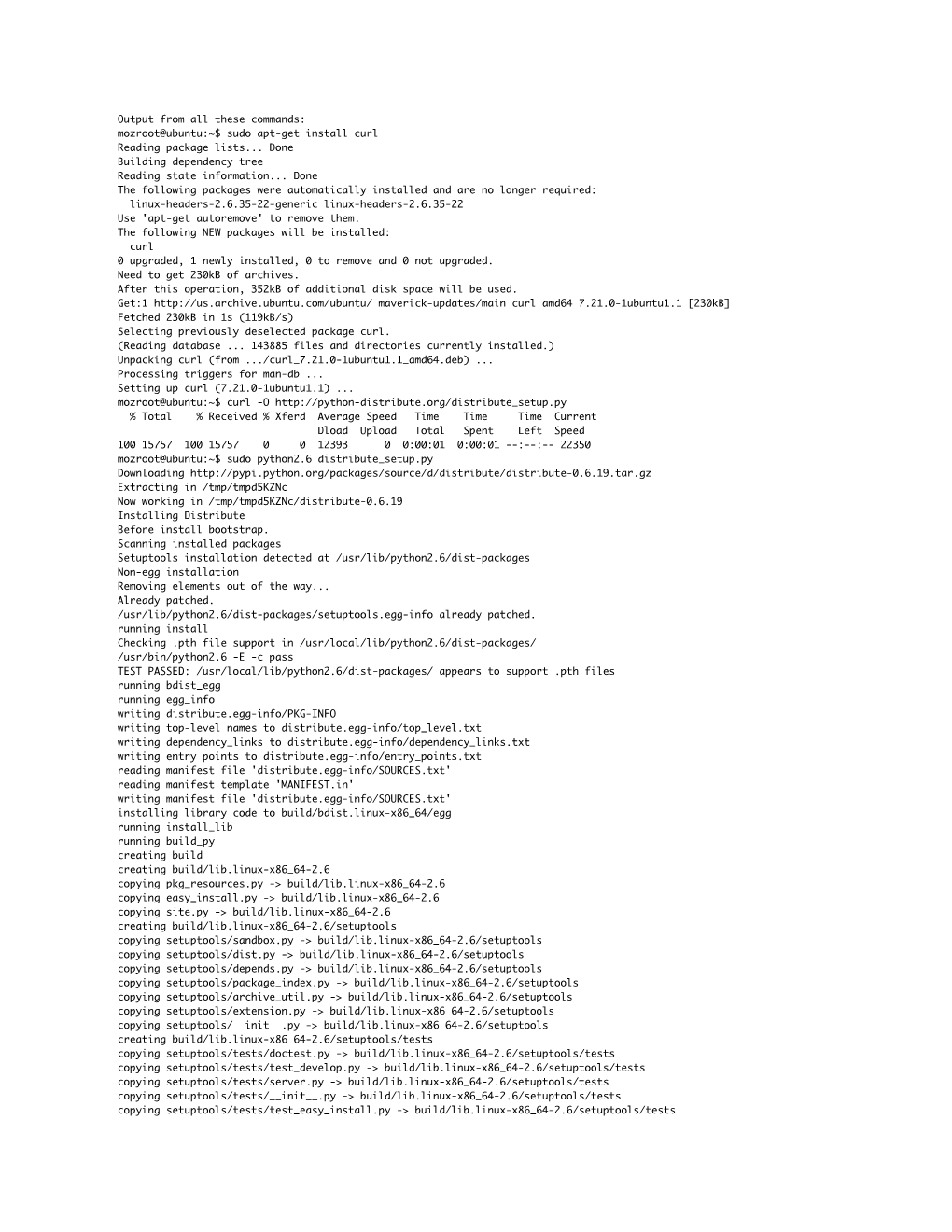 Output from All These Commands: Mozroot@Ubuntu:~$ Sudo Apt-Get Install Curl Reading Package Lists