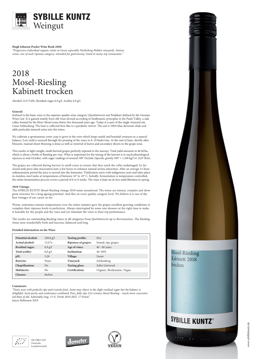 SYBILLE KUNTZ Weingut 2018 Mosel-Riesling Kabinett Trocken