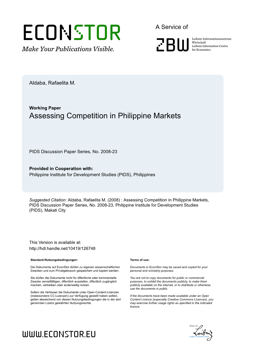 Assessing Competition in Philippine Markets