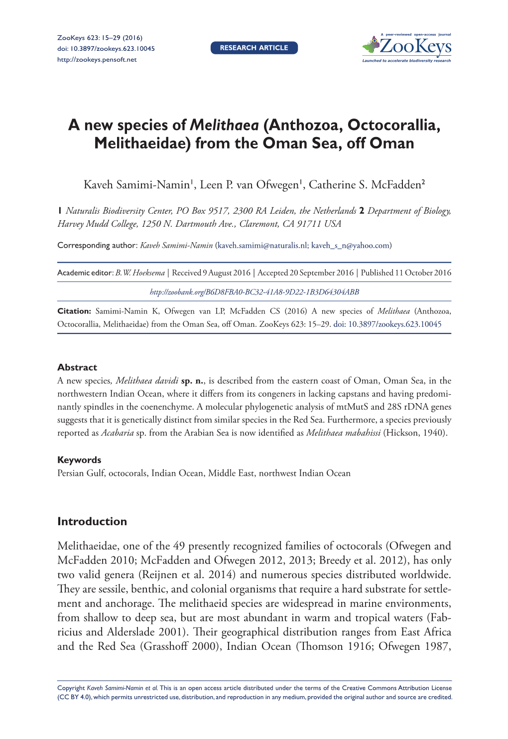 ﻿A New Species of Melithaea (Anthozoa, Octocorallia