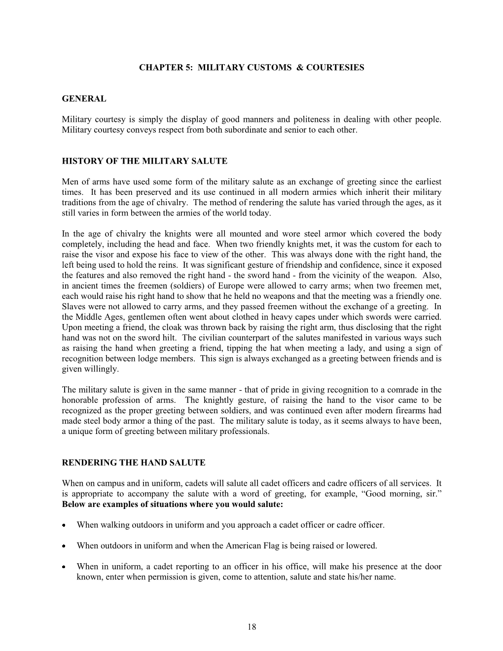 CHAPTER 5: MILITARY CUSTOMS & COURTESIES GENERAL Military