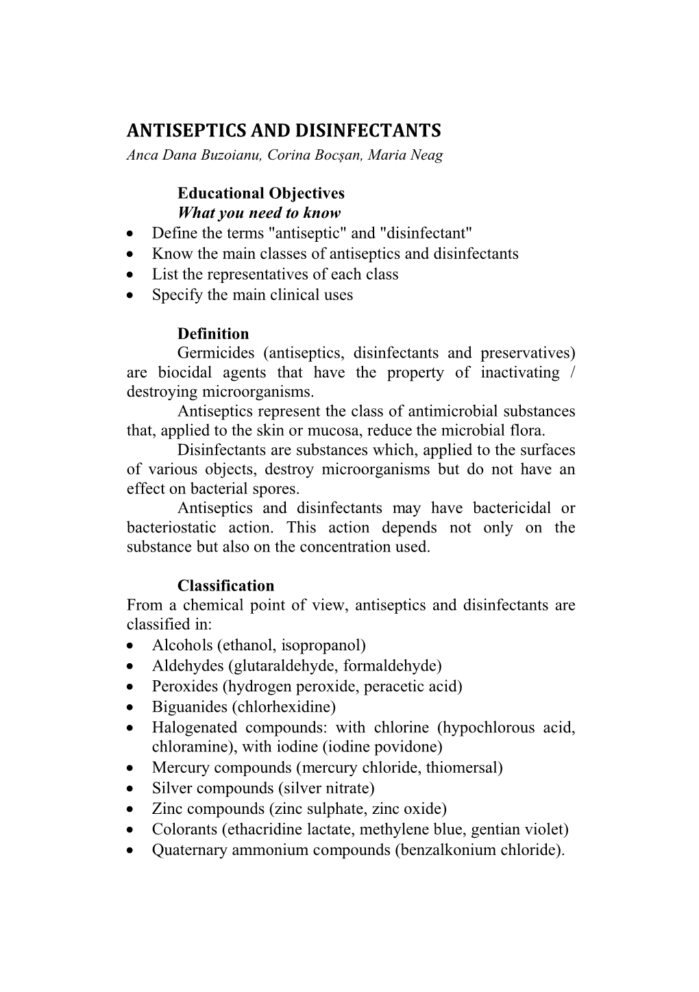 Antiseptics and Disinfectants ������������������������������Ș�������������