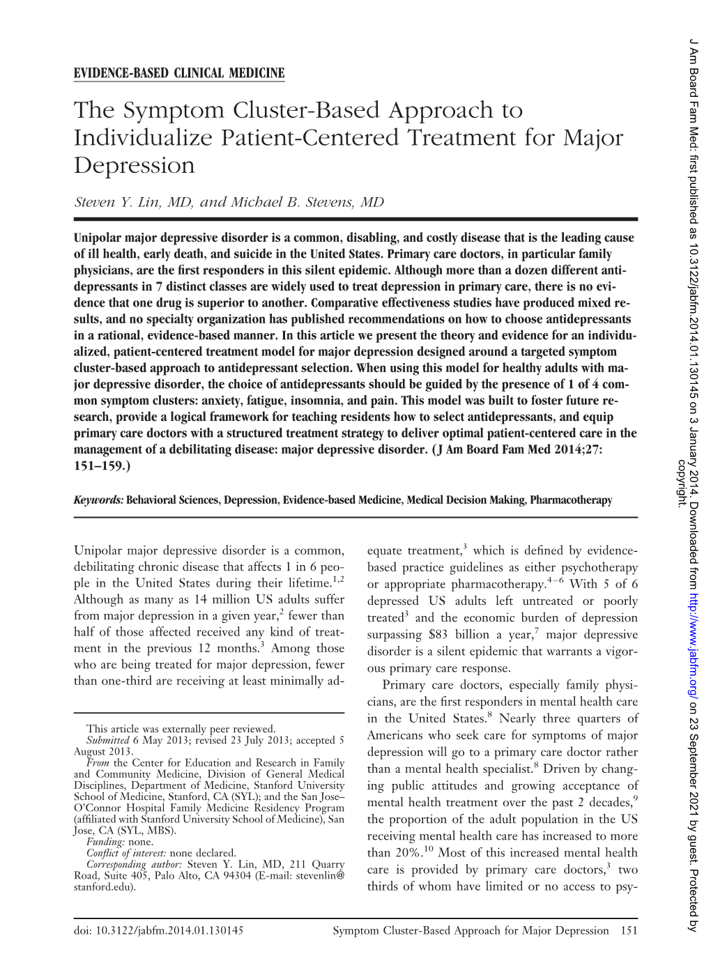 The Symptom Cluster-Based Approach to Individualize Patient-Centered Treatment for Major Depression